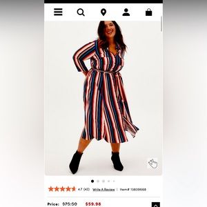 Torrid size 2 multi-color striped dress with pockets, plus-size